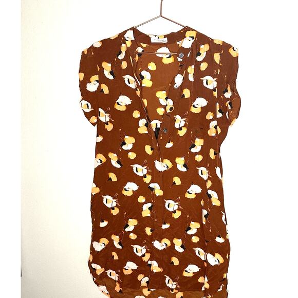 Equipment Tortoise Shell Brown Flower Print Lorainna Silk Mini Dress size Medium - Picture 3 of 16